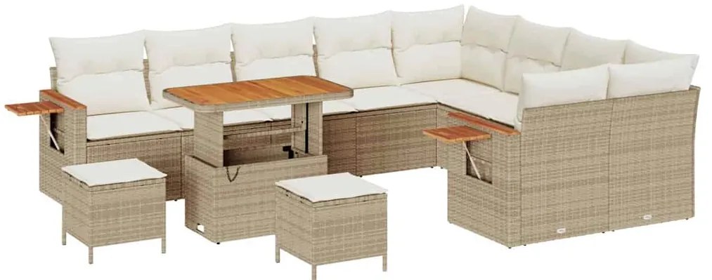 Conjunto de Sofá de Jardim vidaXL com 12 Peças e Almofadas Bege Rattan
