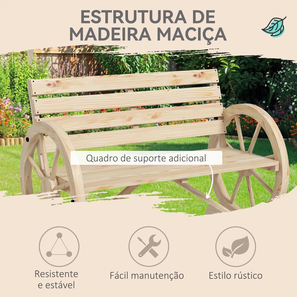 Banco de Jardim de Madeira com Apoios em Forma de Roda para 2 Pessoas 105,5x56x79 cm Madeira