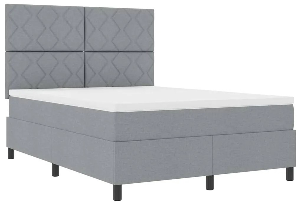 Cama Box com Colchão e Luz LED Cinza Claro, 140 x 200 cm, Tecido.