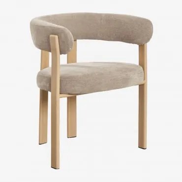 Pack De 2 Cadeiras De Jantar Estofadas Com Braços E Em Ferro Jolie Castanho Madeira Natural & Chenille Castanho Trigo - Sklum