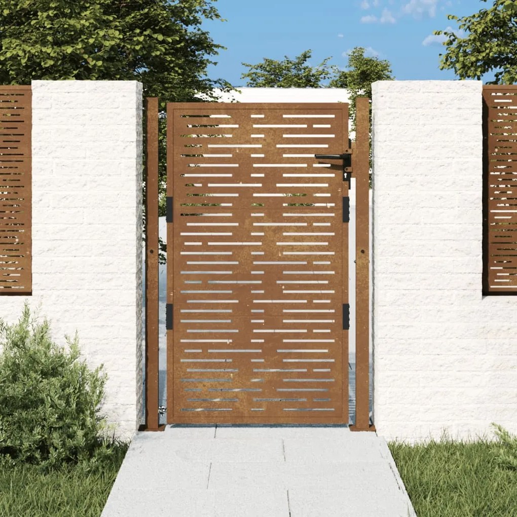 Portão de jardim 105x130 cm aço corten design quadrados