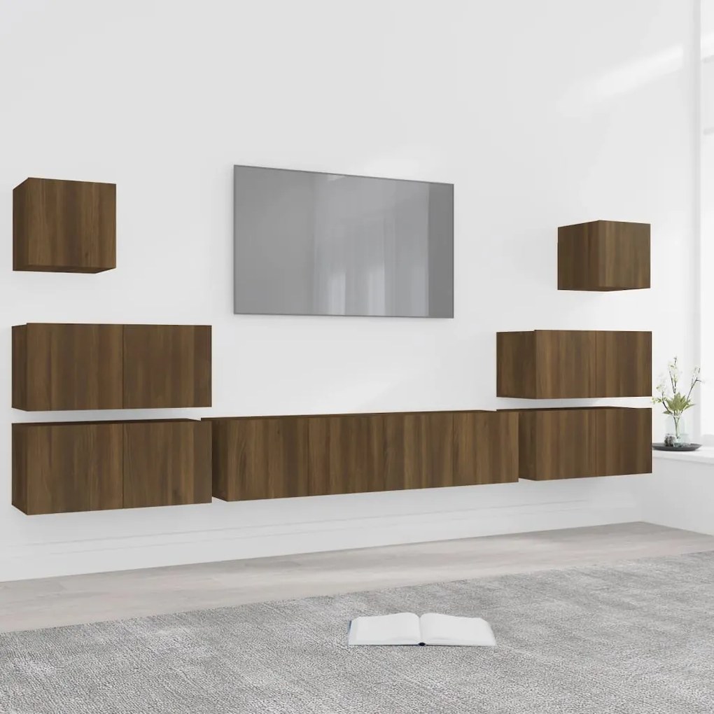 vidaXL Conjunto móveis de TV 8pcs madeira processada carvalho castanho
