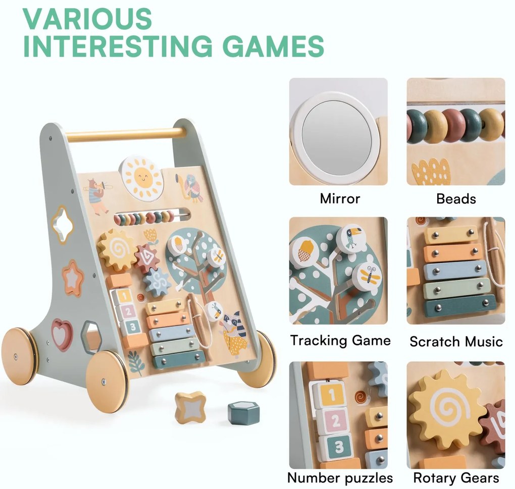 Andador de madeira para bebés com centro Atividades - Forest Vitality