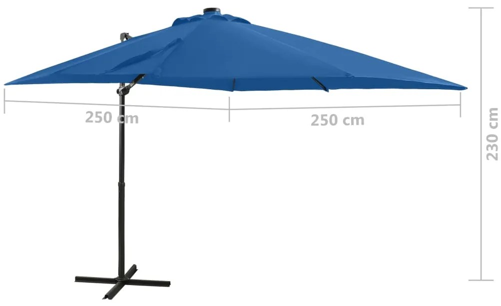 Guarda-sol jardim cantilever poste/luzes LED 250 cm azul-ciano
