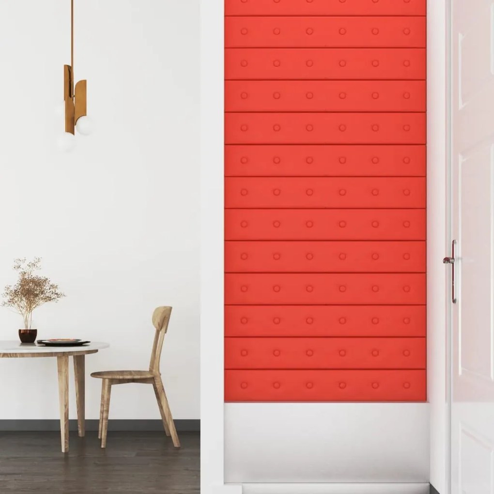Painel parede 12 pcs 90x15 cm couro artificial 1,62 m² vermelho