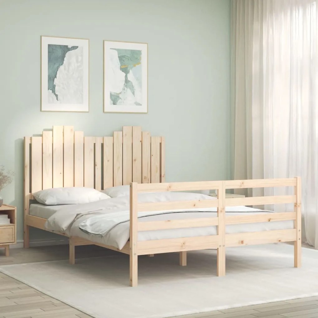 vidaXL Estrutura de cama de casal com cabeceira madeira maciça