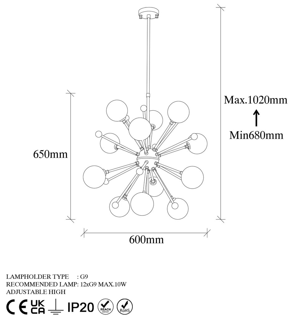 Chandelier Cavud – Preto – 60 x 60 x 68 cm