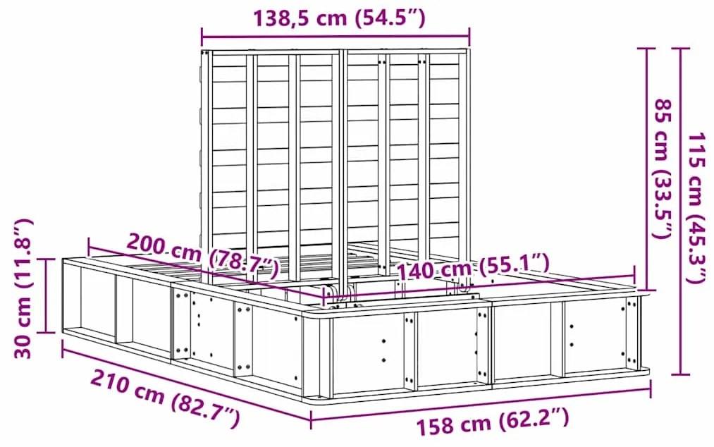 Cama Branca com Armazenamento Elevatório - 140 x 200 cm