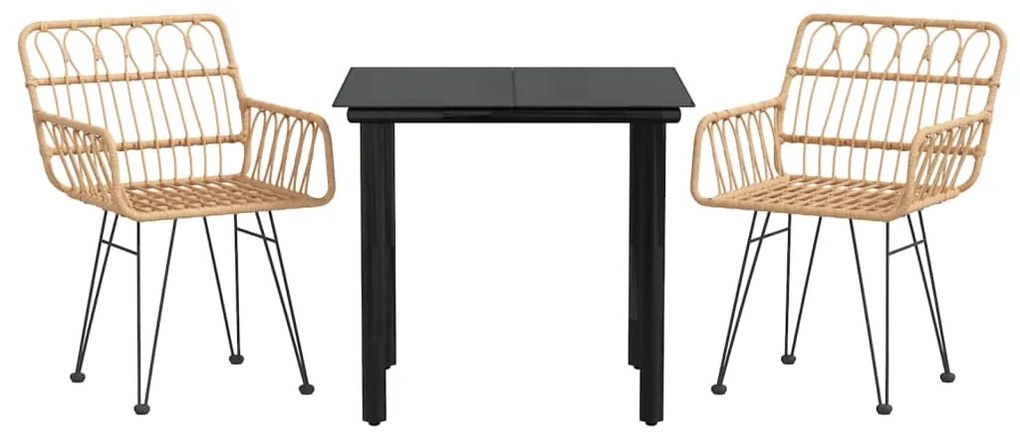 3 pcs conjunto de jantar para jardim vime PE