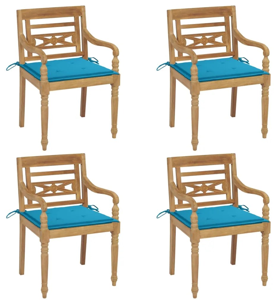 vidaXL Cadeiras Batávia com almofadões 4 pcs madeira de teca maciça