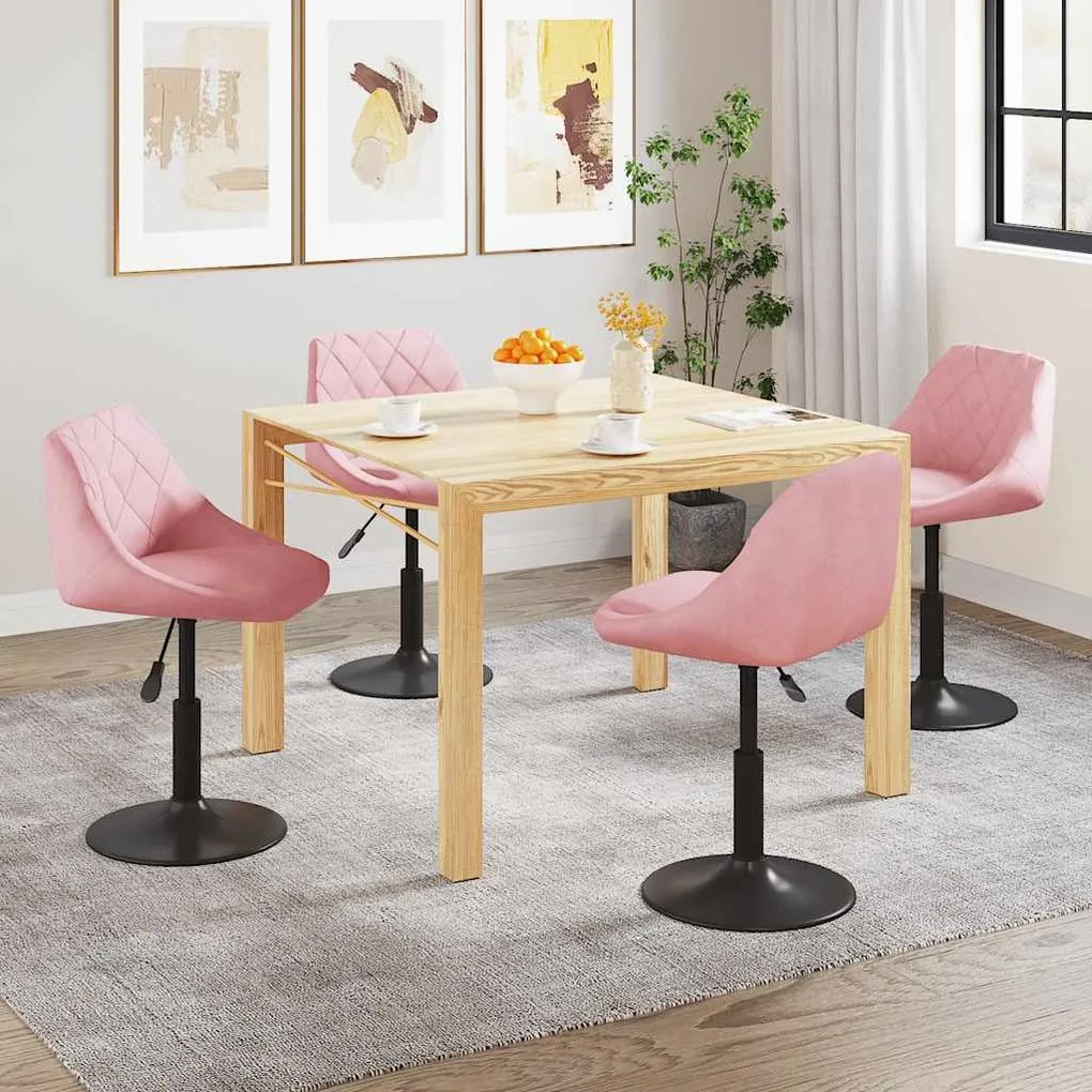 vidaXL Cadeiras de jantar giratórias 4 pcs veludo rosa