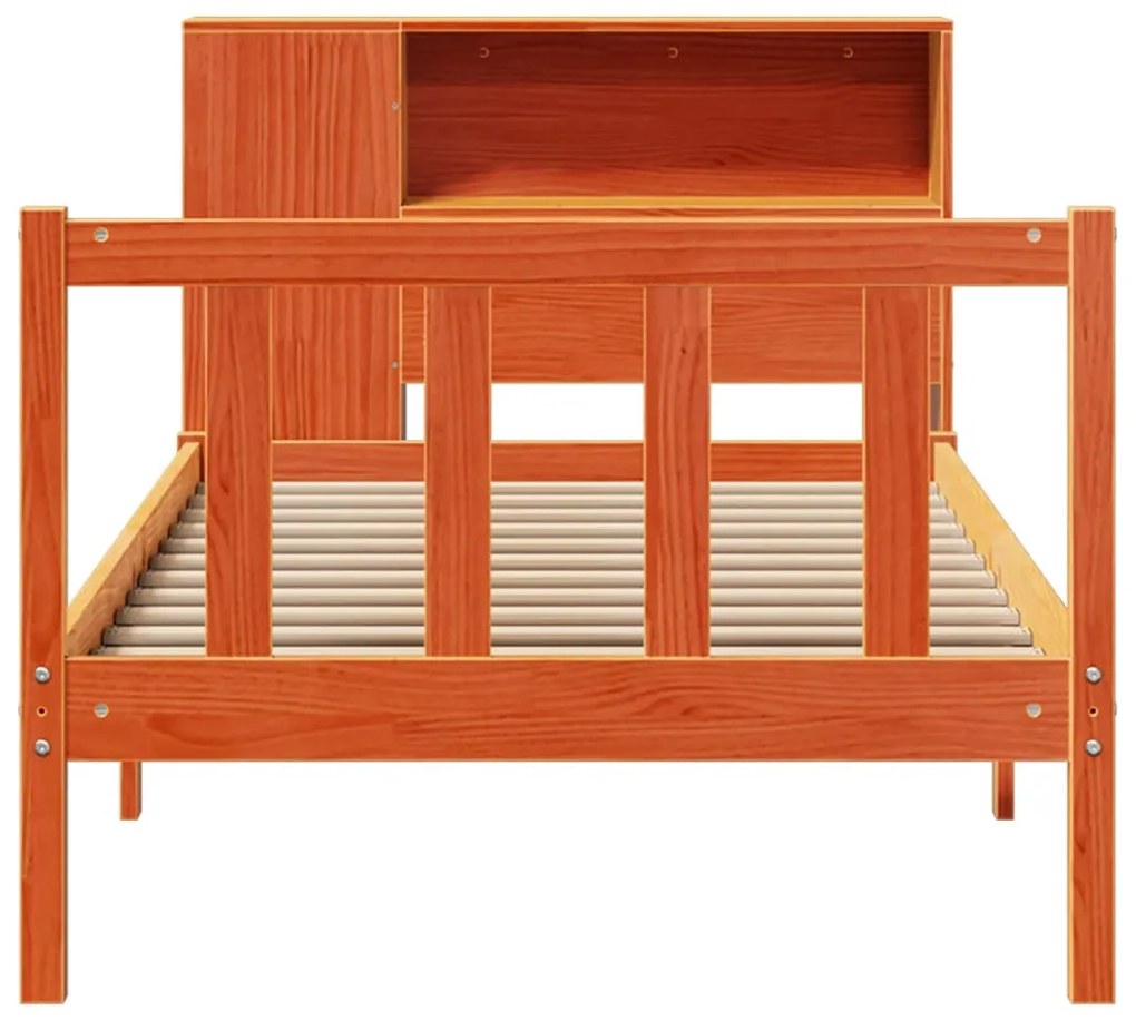 Cama com estante sem colchão 75x190cm pinho maciço castanho-mel