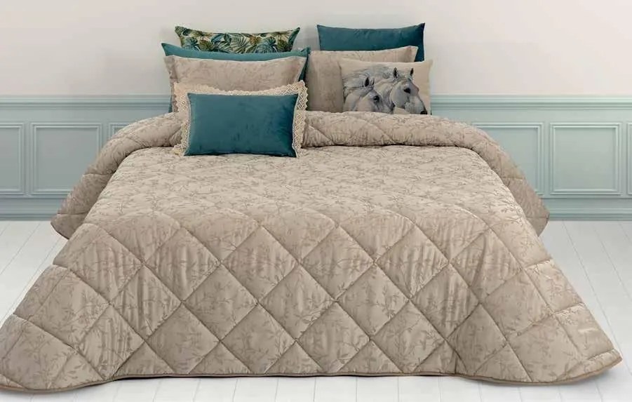 COLCHA EDREDOM - COLCHA JACQUARD COM ALMOFADAS DECORATIVAS 45x60 CM: Taupe Colcha edredão 200x260 cm + 1 almofada cheia 45x60 cm a jogo
