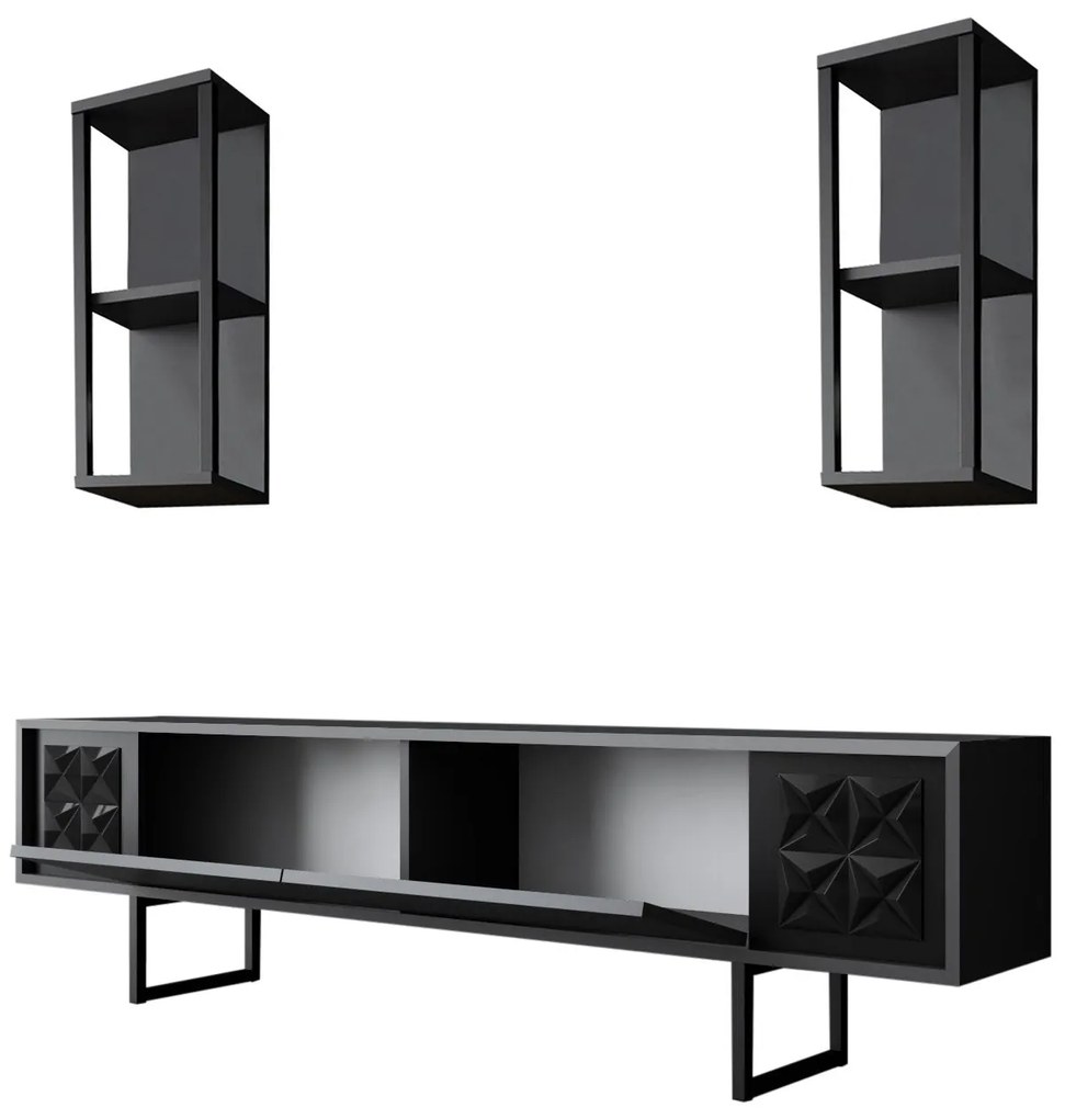 Unidade TV Black Line – Antracite e Preto – TV Stand: 180x30x48 cm