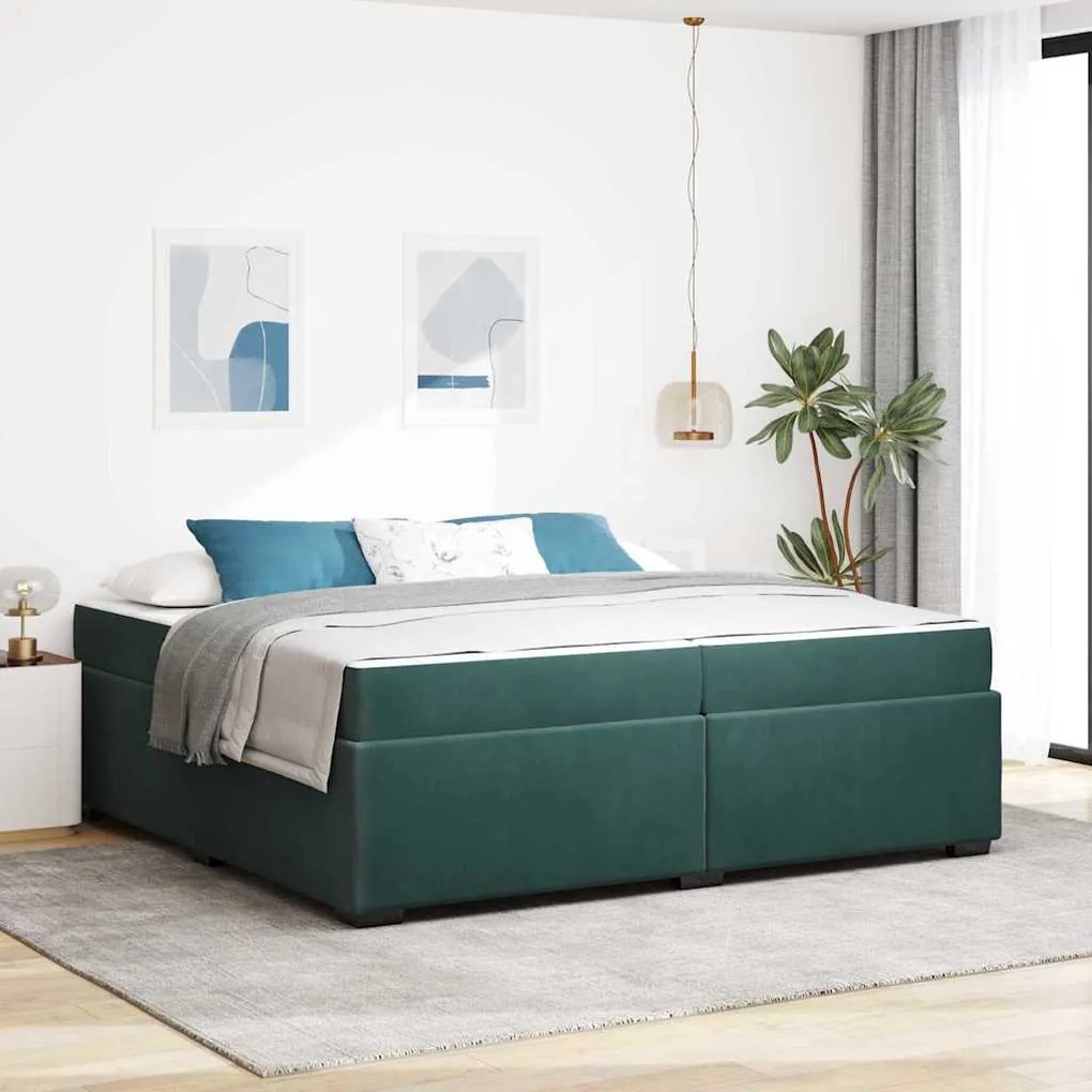 vidaXL Estrutura da Cama com colchão Verde Escuro 200 x 200 cm tecido