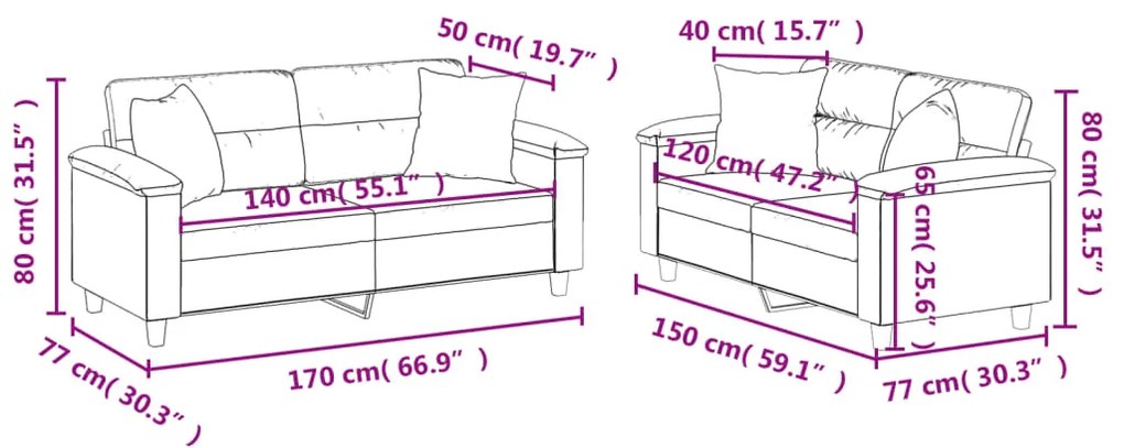 2 pcs conjunto sofás c/ almofadas microfibra cinza-escuro