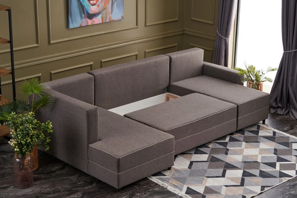 Sofá-cama de canto Ece – Castanho – 315x88x160 cm