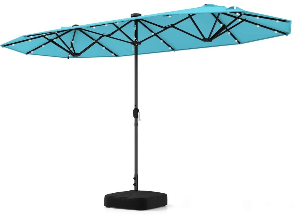 Guarda-sol jardim Duplo 4 x 2 m com Luzes Solares com base e Manivela Turquesa