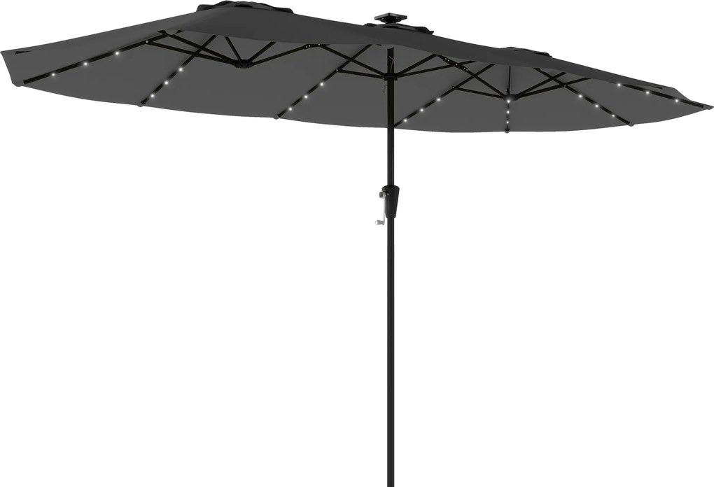 Outsunny Chapéu de Sol Duplo com 36 Luzes LED Solares 4x2 m Manivela UPF50+ Chapéu de Sol para Jardim Cinza Escuro | Aosom Portugal
