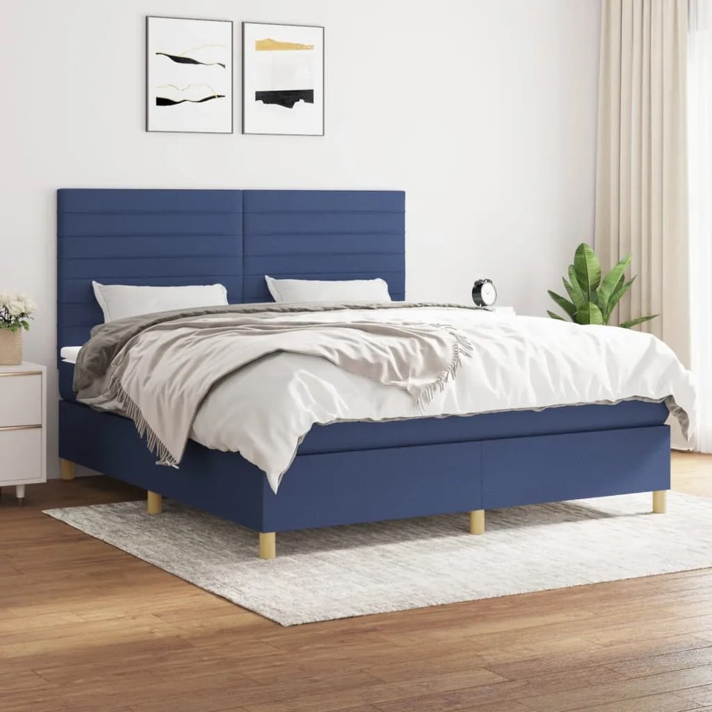 vidaXL Cama com molas/colchão 180x200 cm tecido azul