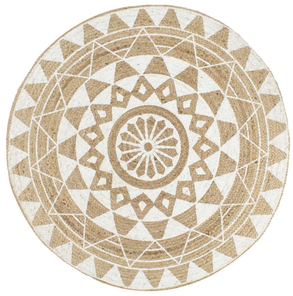 vidaXL Tapete artesanal em juta com impressão a branco 90 cm