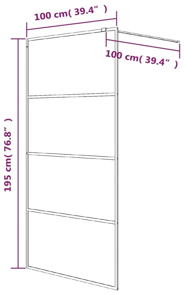 Divisória de chuveiro prateado 100x195cm vidro ESG transparente