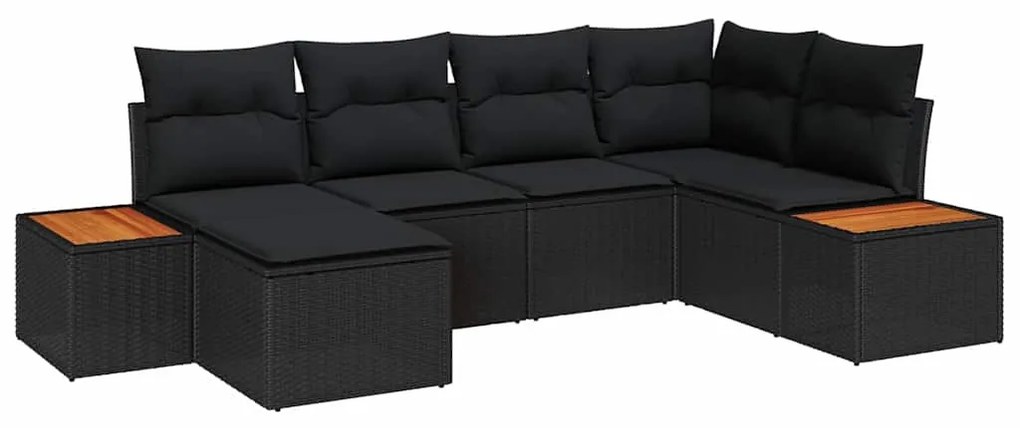 Conjunto de Sofá de Jardim com 6 Almofadas Preto em Rattan de Poliprop