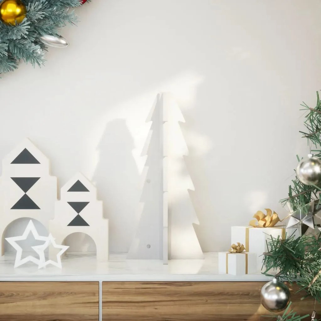 Árvore de Natal decorativa 49 cm madeira de pinho maciça branco
