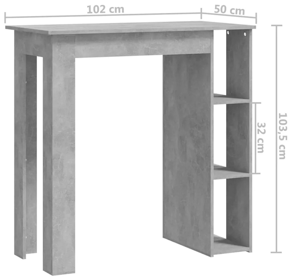 Mesa de Bar Turpe com 3 Prateleiras de 102 cm - Cinzento Cimento - Des