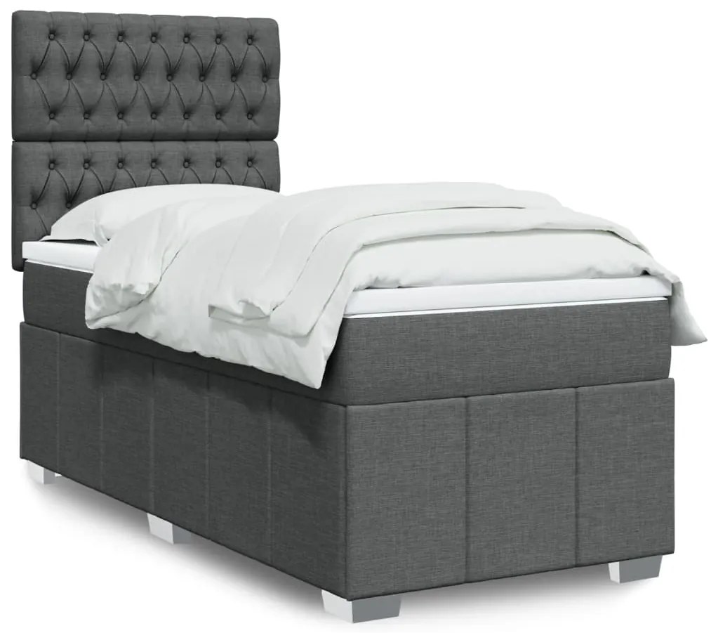 Cama com molas/colchão 90x190 cm tecido cinza-escuro