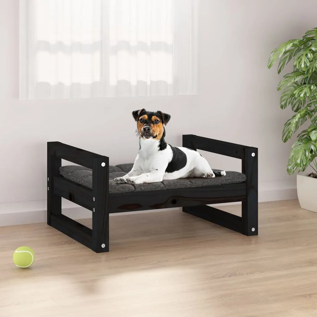821471 vidaXL Cama para cães 55,5x45,5x28 cm madeira de pinho maciça preto