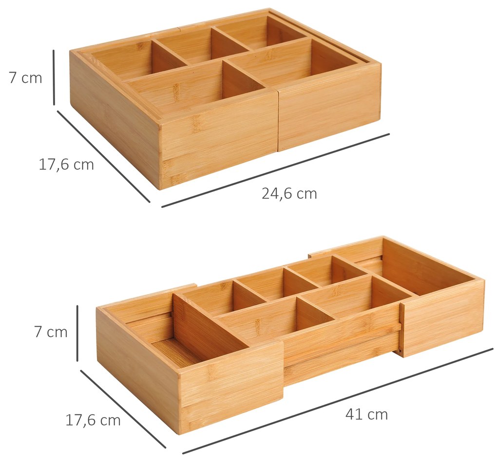 Organizador de Escritório de Bambu Caixa de Armazenamento Extensível com 5-7 Compartimentos  24,6-41x17,6x7 cm Madeira