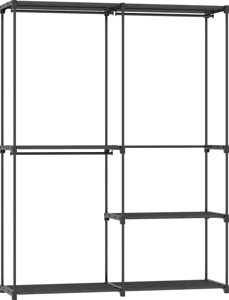 HOMCOM Armário de Armazenamento Armário Portátil com 3 Barras de Suspensão e 4 Prateleiras 142x43x185 cm Preto | Aosom Portugal