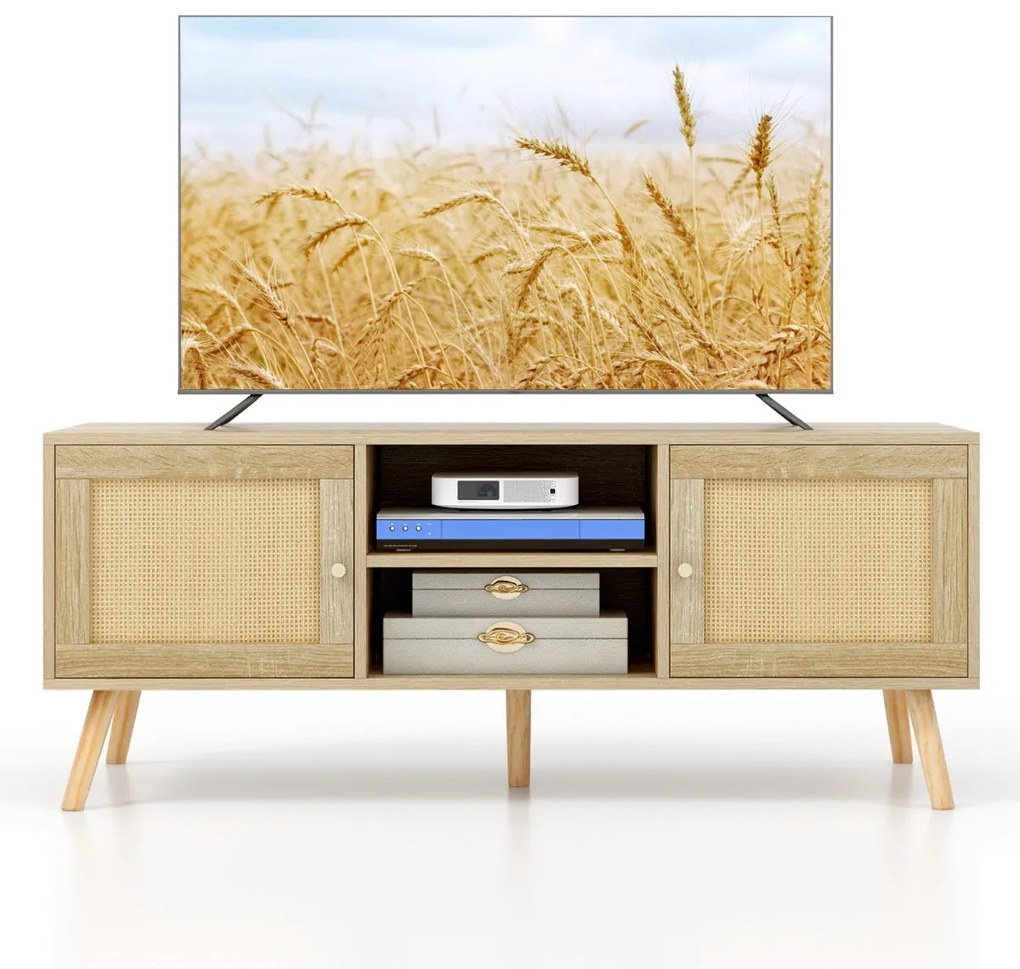 Móvel de TV "Aria" Boho com Portas em Vime PE - 2 Armários e Prateleir