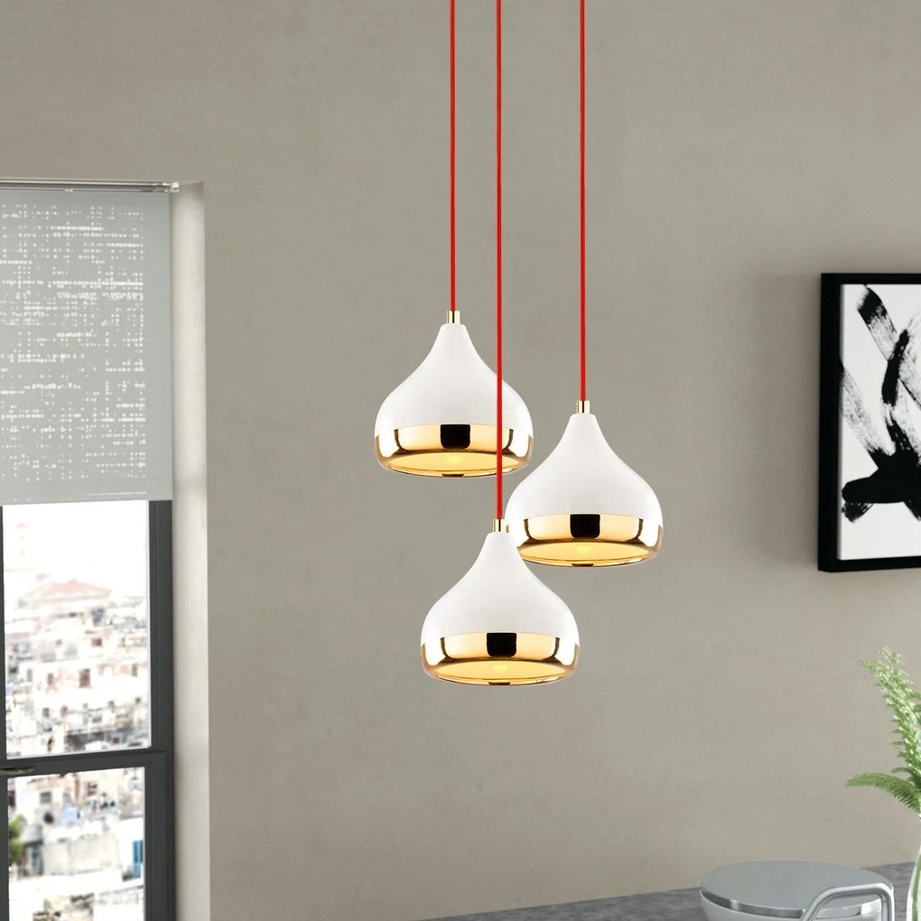 Chandelier Yildo – Branco, Vermelho, Dourado – Diâmetro: 37 cm, Altura