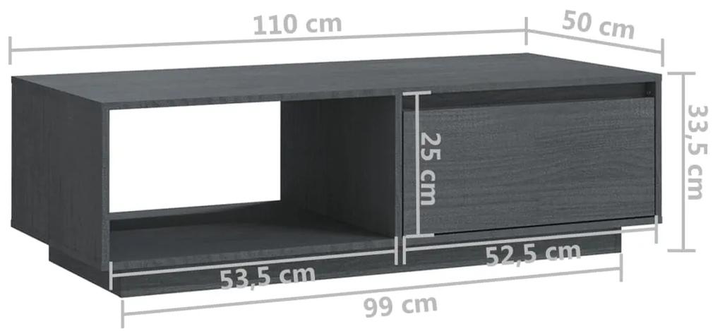 Mesa de centro 110x50x33,5 cm madeira de pinho maciça cinzento
