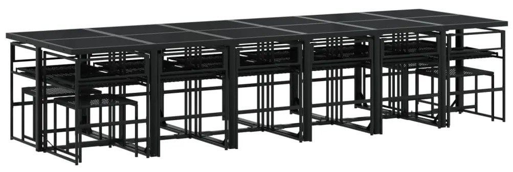 17 pcs conjunto de jantar p/ jardim c/ almofadões vime PE preto