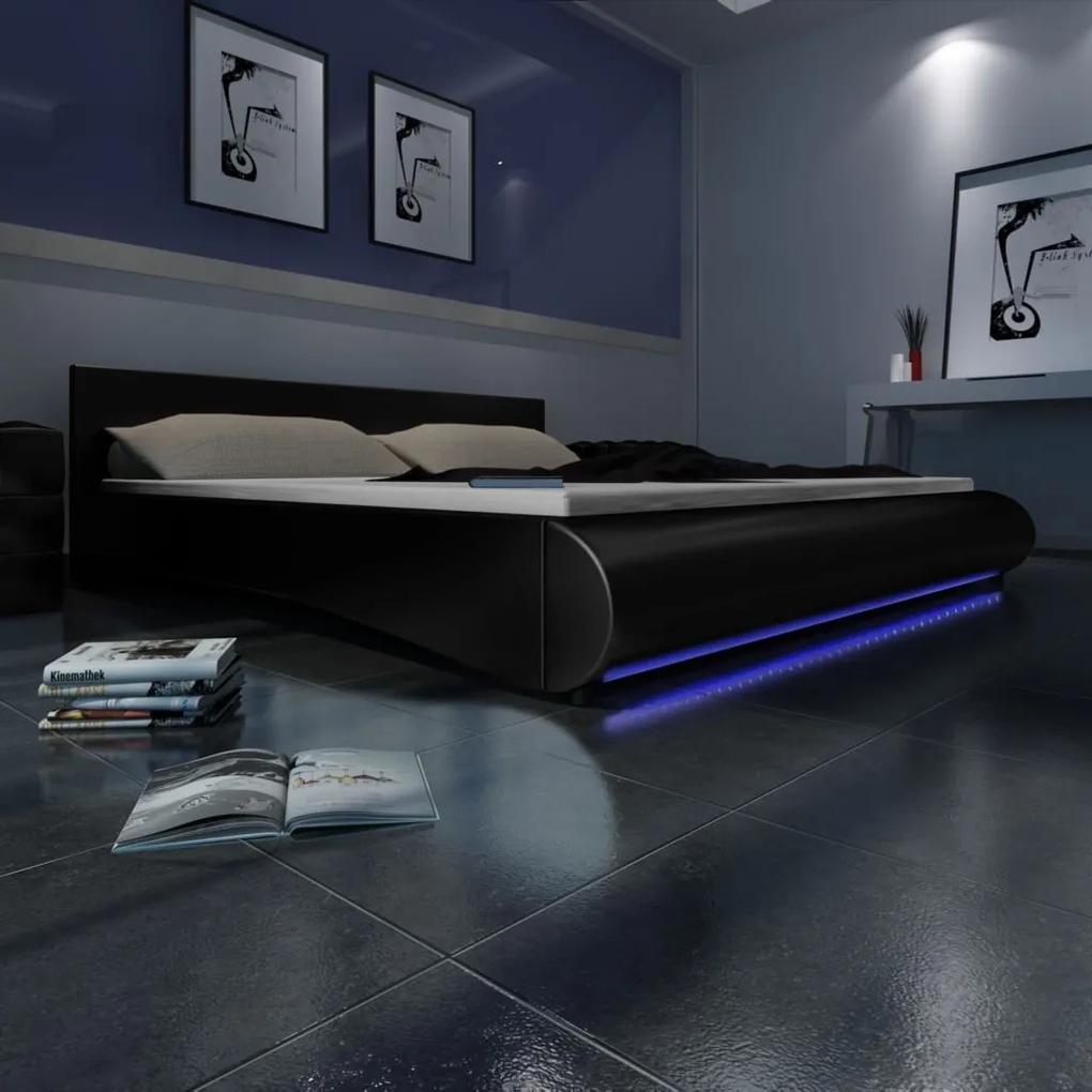 Cama de LEDs c/ colchão couro artificial preto 180x200 cm