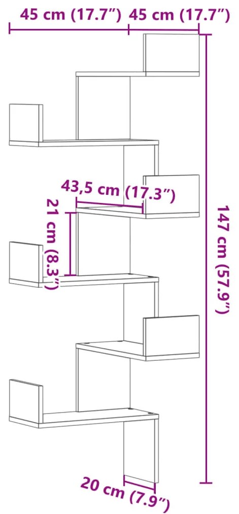 Estante de parede p/ canto derivados madeira cinzento cimento