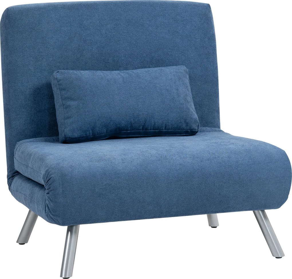 HOMCOM Poltrona conversível individual, poltrona-cama clic-clac 3 em 1 com encosto regulável, almofada, assento largo, azul | Aosom Portugal