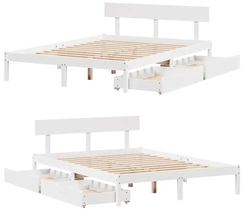 Cama sem colchão 150x200 cm madeira de pinho maciça branco