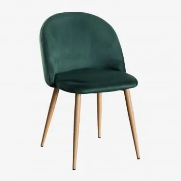 Pack De 4 Cadeiras De Jantar Estofadas Em Veludo Kana Verde Selva & Madeira Natural - Sklum