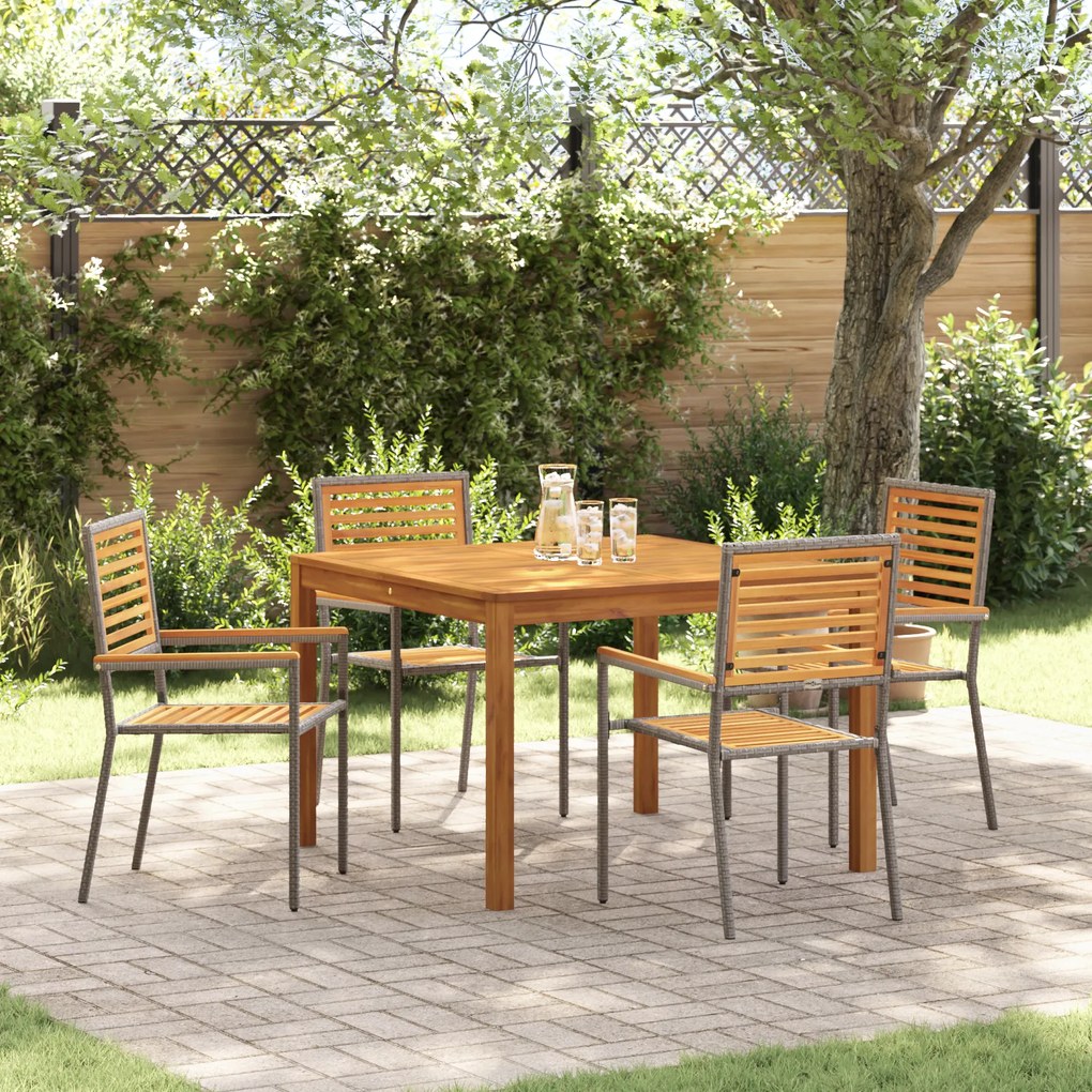 Conjunto de Jantar para Jardim vidaXL 5 Peças Cinza Vime de Acácia