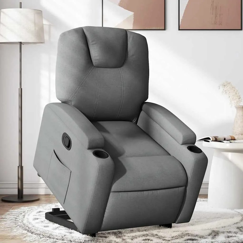 vidaXL Poltrona reclinável elevatória tecido cinzento-escuro