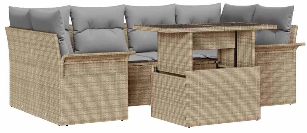 Conjunto de Sofá de Jardim de 7 peças vidaXL com Almofadas em Bege Rat