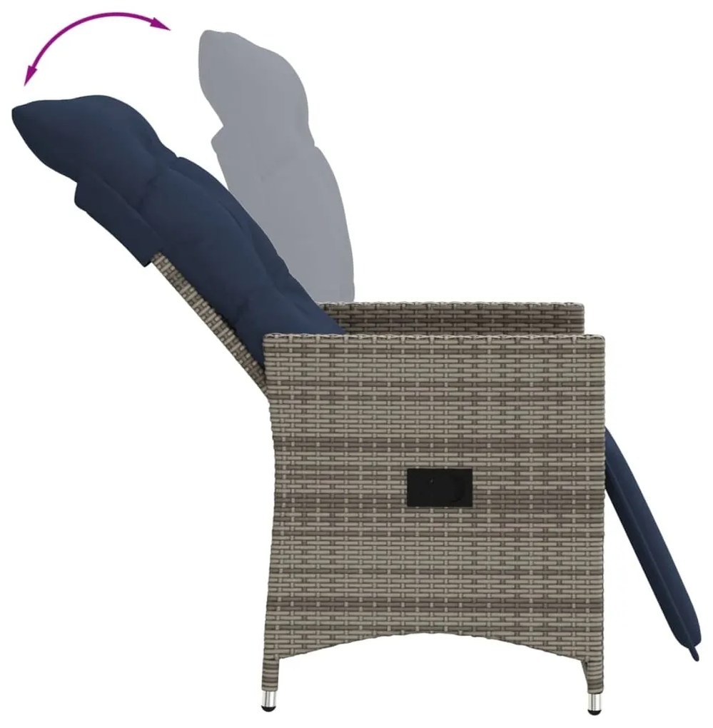Conjunto Bistro de 3 peças com almofadas em rattan sintético cinza
