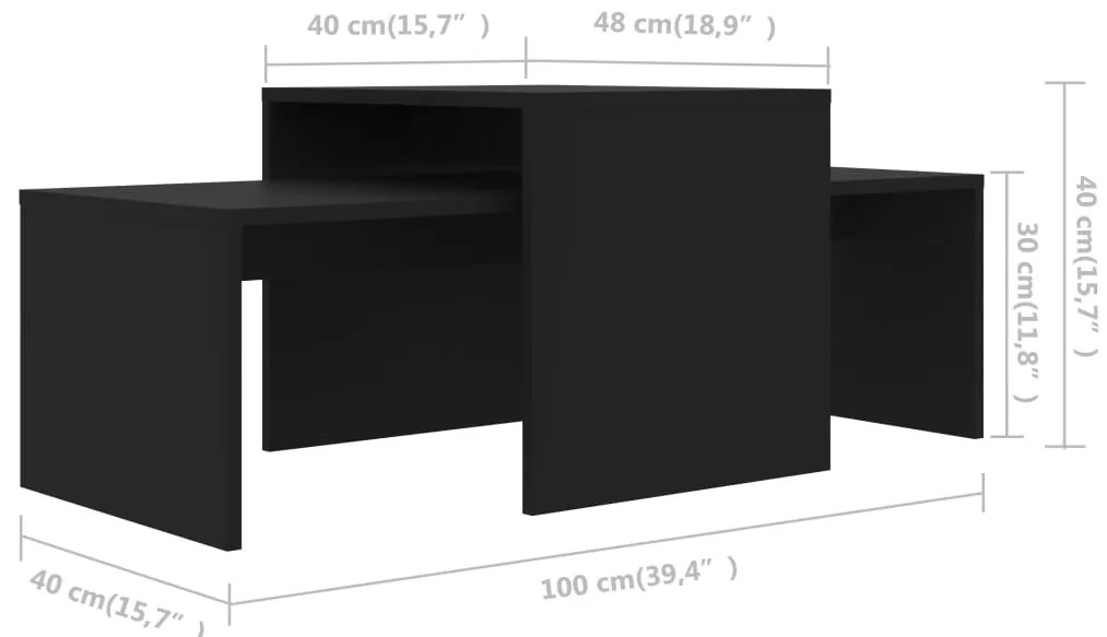 Conjunto mesas de centro 100x48x40 cm derivados madeira preto