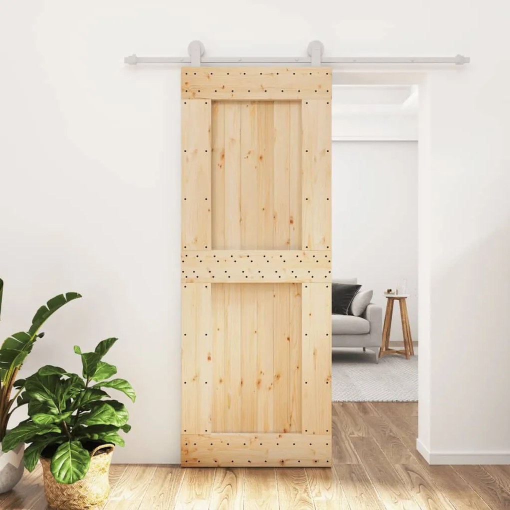 VidaXL Porta de correr com ferragens 80x210 cm madeira de pinho maciça