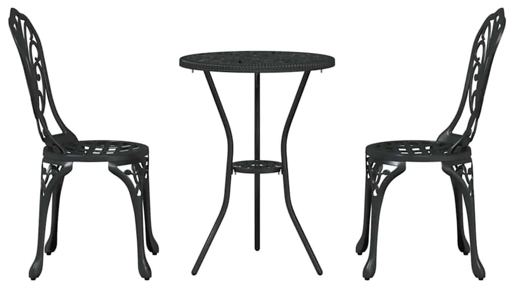 Conjunto de Jardim bistrô de 3 Peças vidaXL Preto em Alumínio Fundido