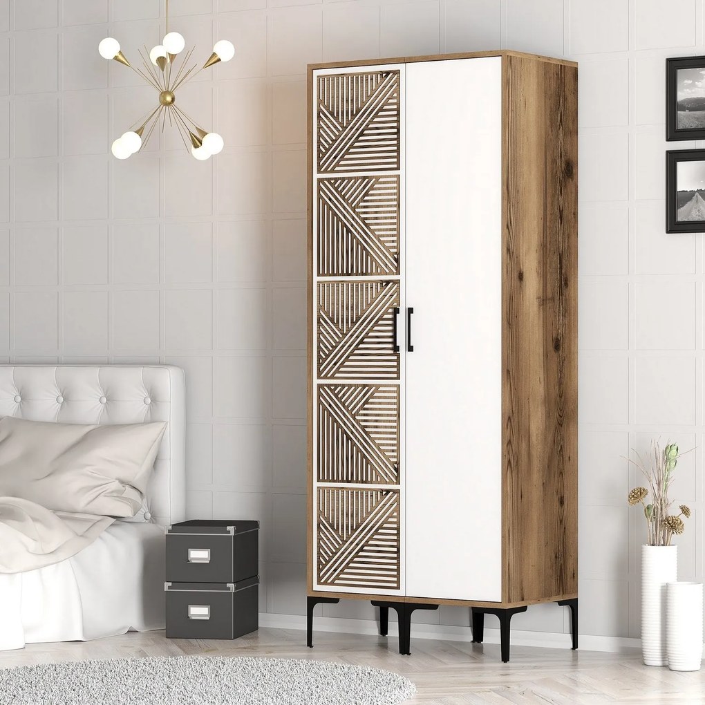 Guarda-roupa Kumsal PS – Nogueira e Branco – 80x47,5x201,4 cm